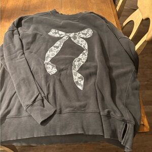 Aerie Gray Sweatshirt with White Bow Design